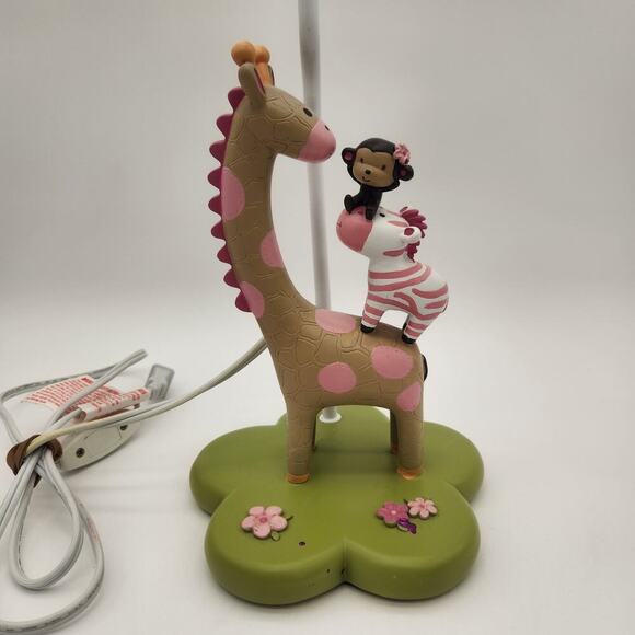 Kids Line Safari Theme Table Lamp Giraffe Monkey Pink Hippo Pink & Green Nursery - Picture 2 of 11